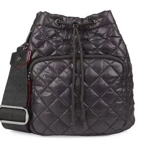 Mz Wallace Quilted Black Drawstring Bucket Bag